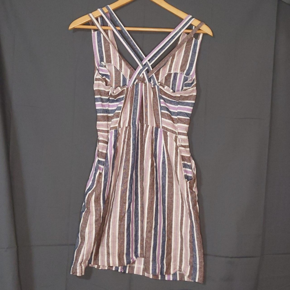 Muted Pallete Striped Strappy Dress, Natural Fiber